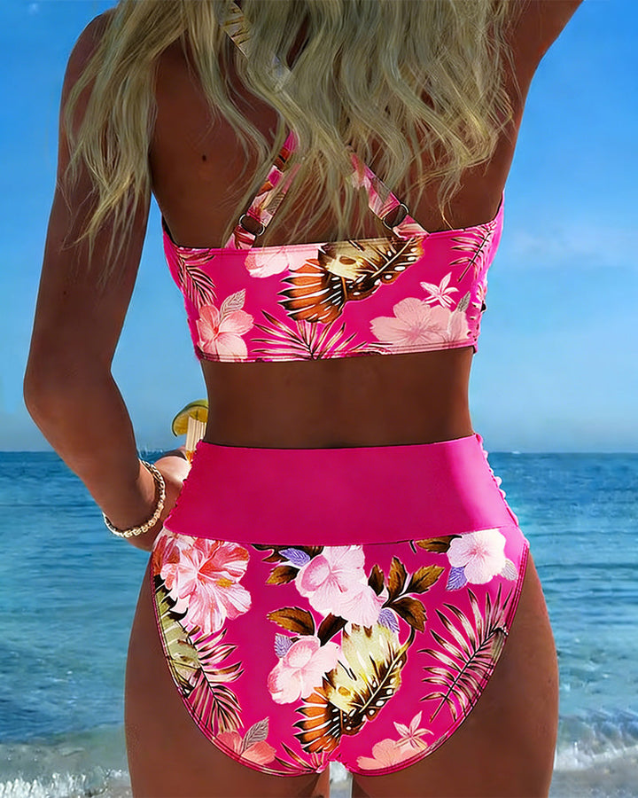 Bikini - Contrasterende Bloemenprint en Opening