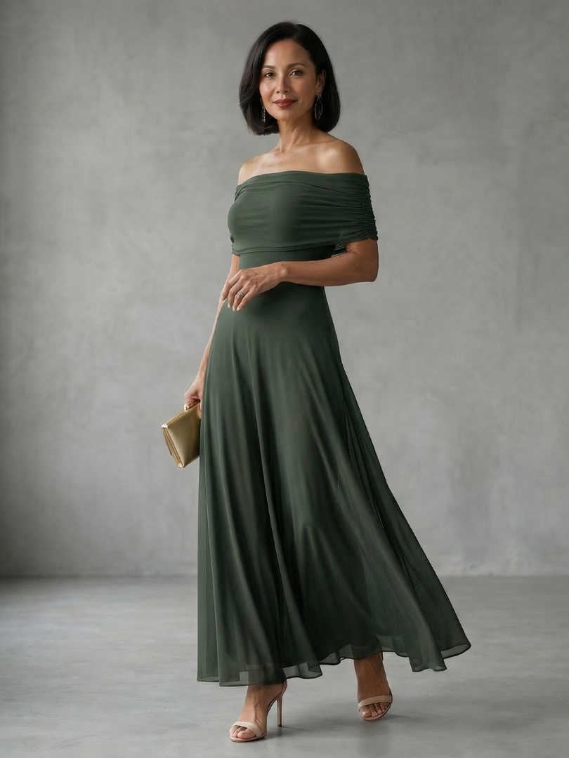 Juni - Off Shoulder Draped Midi Jurk
