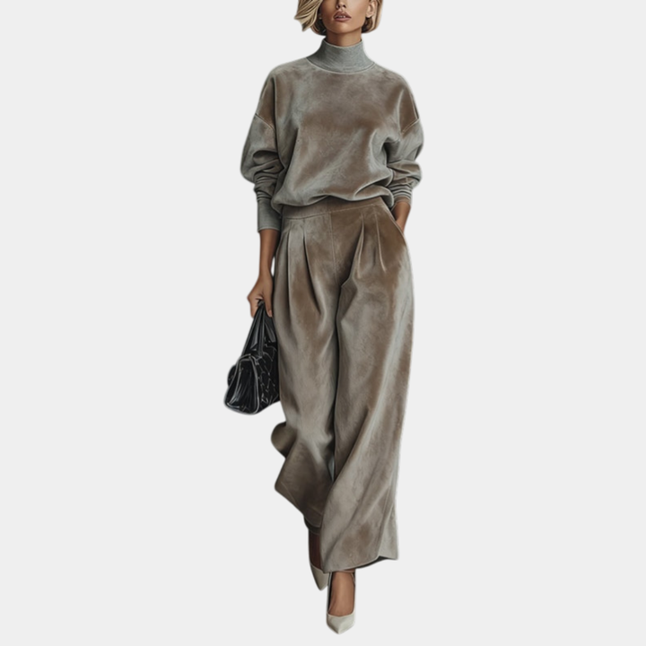 Aurélie - Casual velours set met hoge kraag voor dames