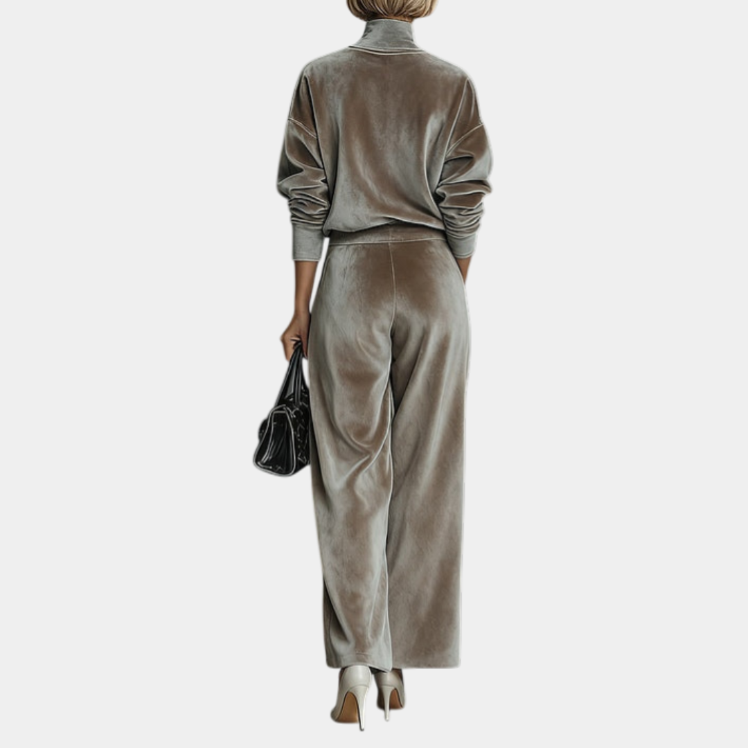 Aurélie - Casual velours set met hoge kraag voor dames