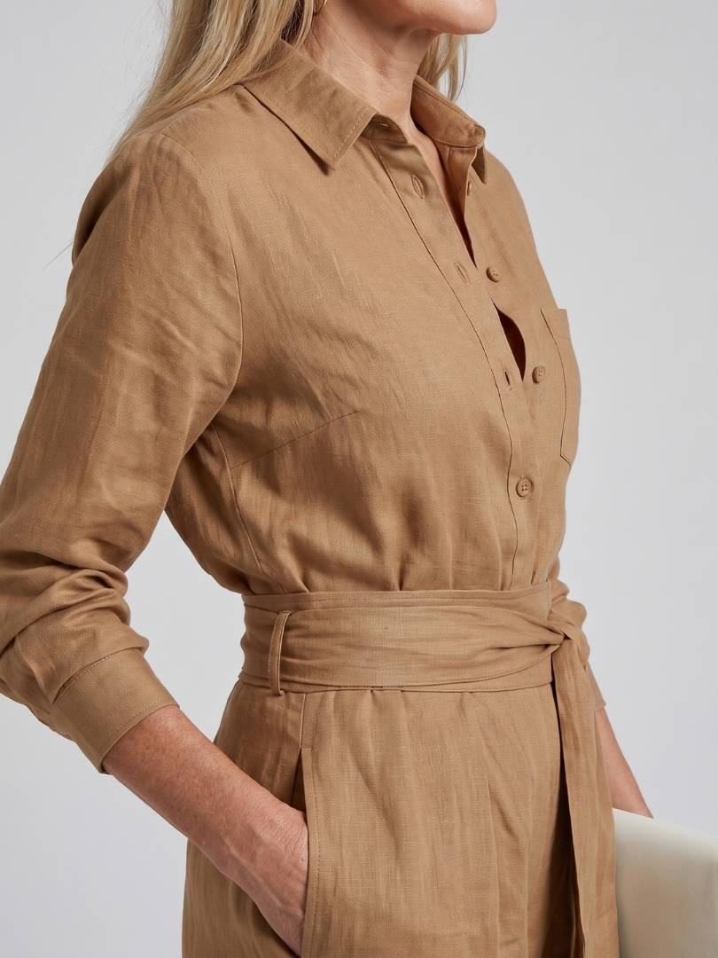 Jovie - Lange Mouw Knop Front Wijde Pijpen Jumpsuit