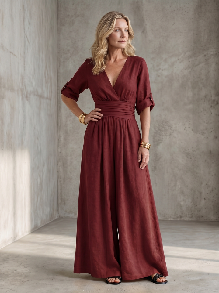 Wanda - Cross Front Wijde Pijpen Jumpsuit