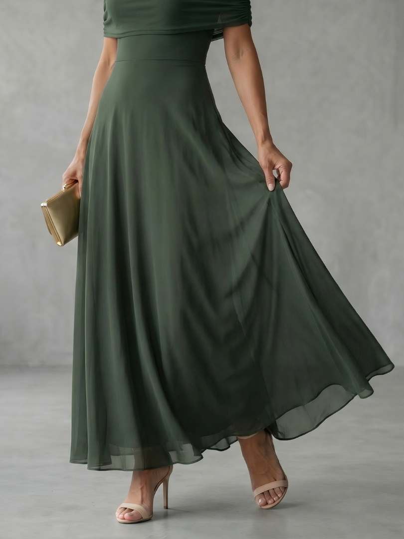 Juni - Off Shoulder Draped Midi Jurk