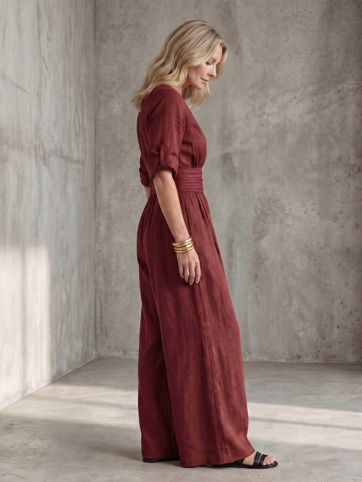 Wanda - Cross Front Wijde Pijpen Jumpsuit
