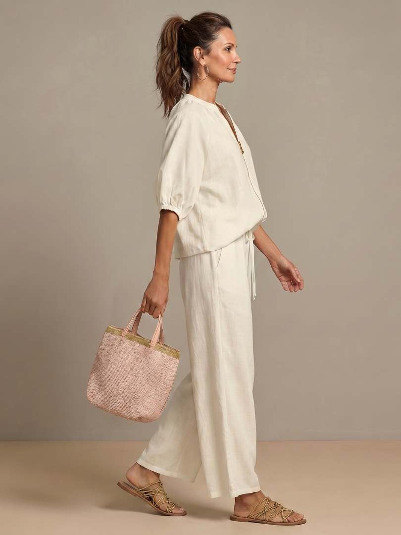 Natalia - Blouson Top met Rits en Brede Pantalon Set