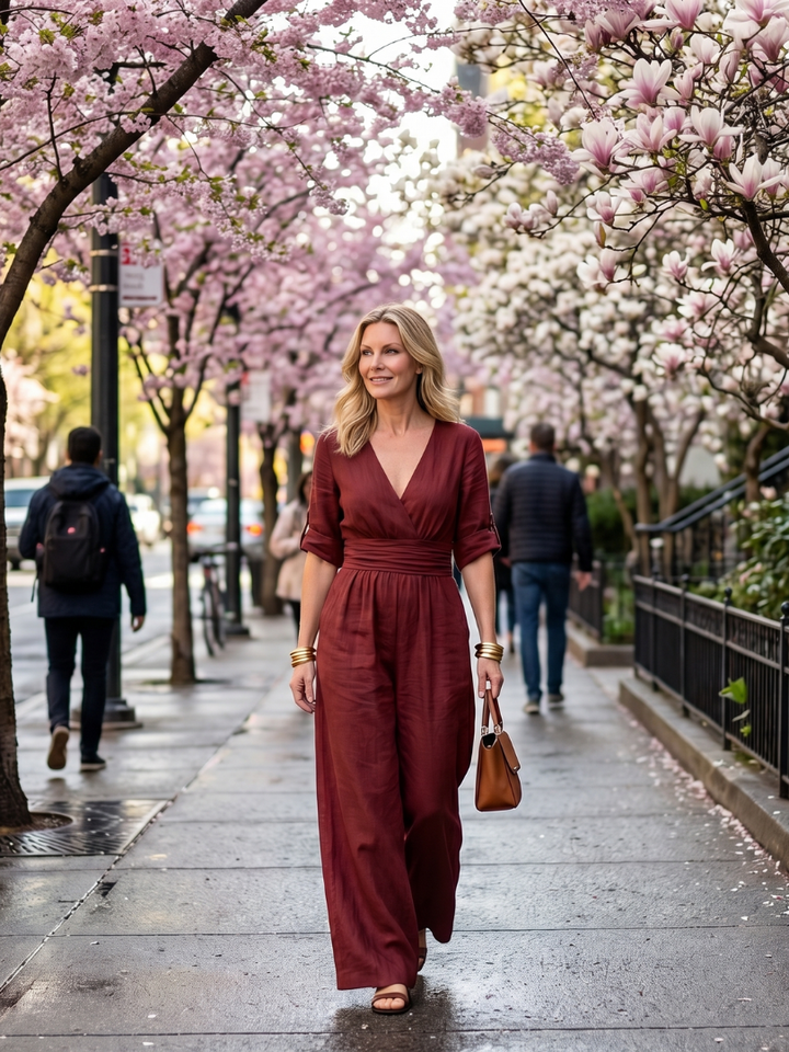 Wanda - Cross Front Wijde Pijpen Jumpsuit