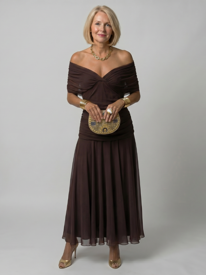 Calen - Off Shoulder Flow Midi Jurk