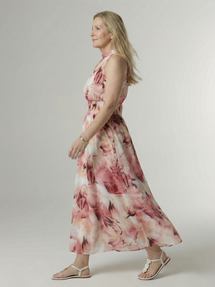 Sylin - Geplooide Halter Midi Jurk