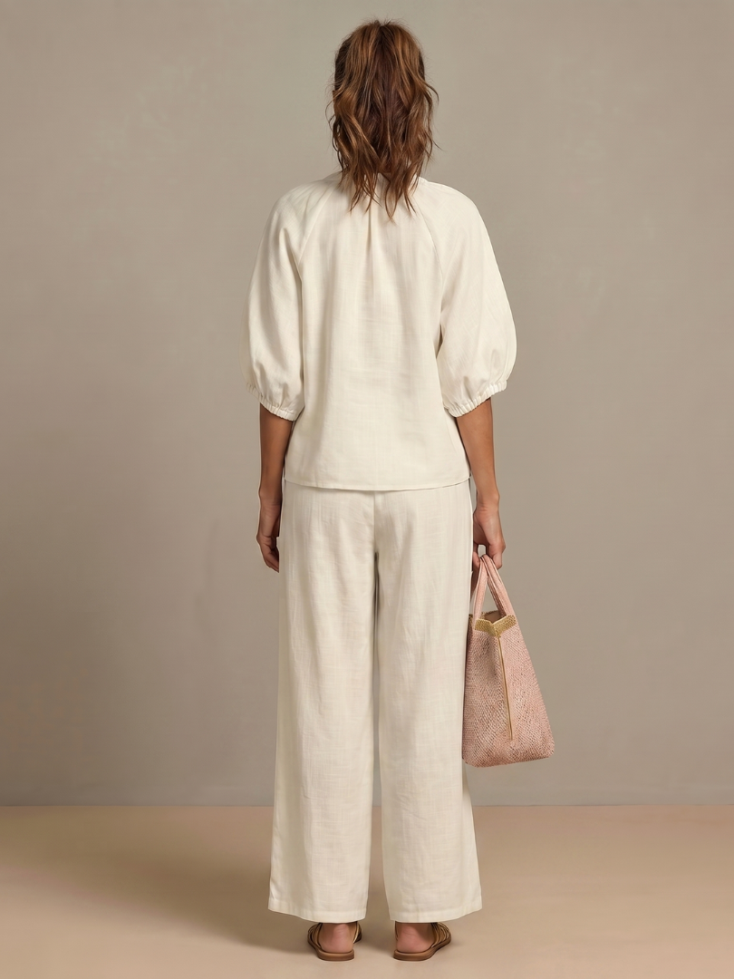 Natalia - Blouson Top met Rits en Brede Pantalon Set