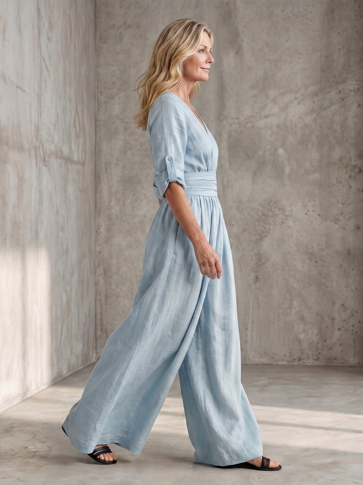 Wanda - Cross Front Wijde Pijpen Jumpsuit