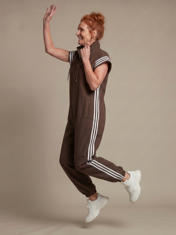 Lark - Jumpsuit met Rits en Streep Panelen