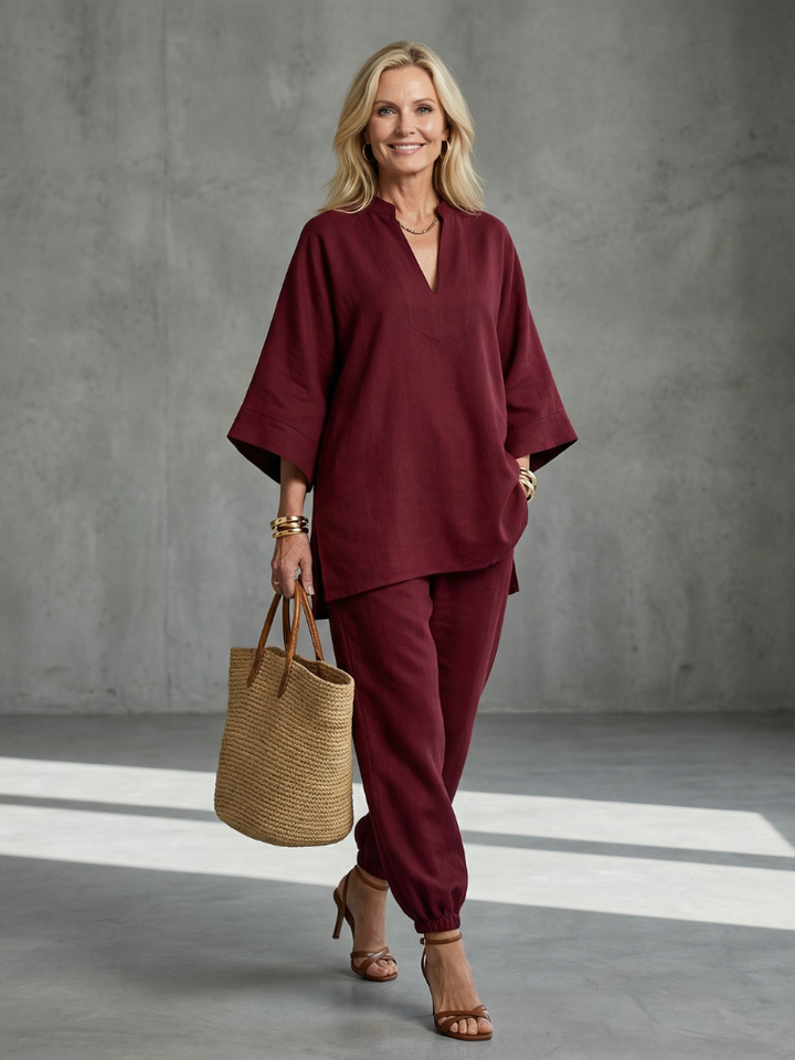 Georgiana - V-Hals Tuniek Met Gathered Broek Set
