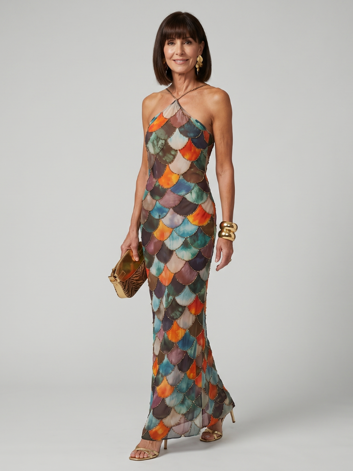 Larkin - Aansluitende Maxi Jurk met Multicolor Schaalpatroon