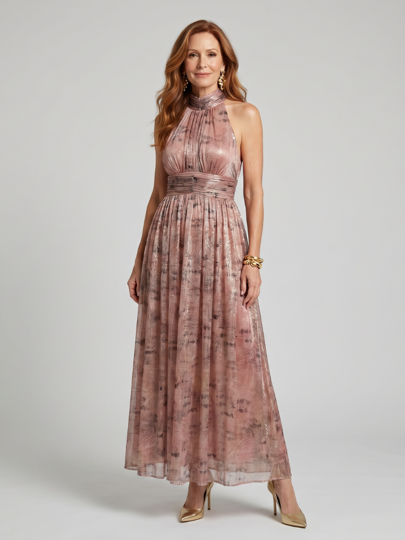 Imogen - Textured Finish Mouwloze Midi-jurk