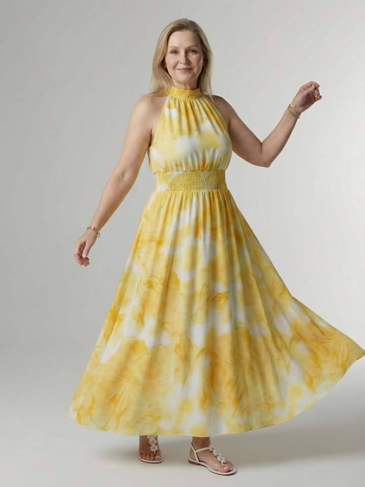 Sylin - Geplooide Halter Midi Jurk