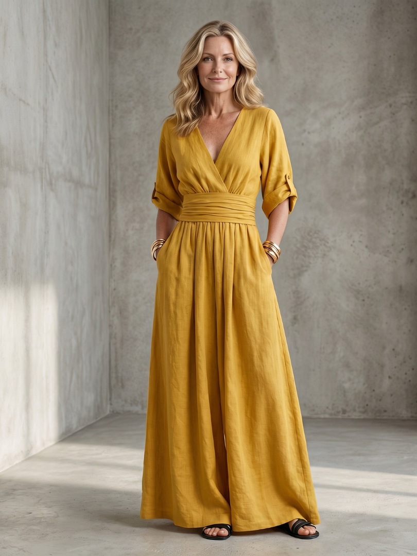 Wanda - Cross Front Wijde Pijpen Jumpsuit