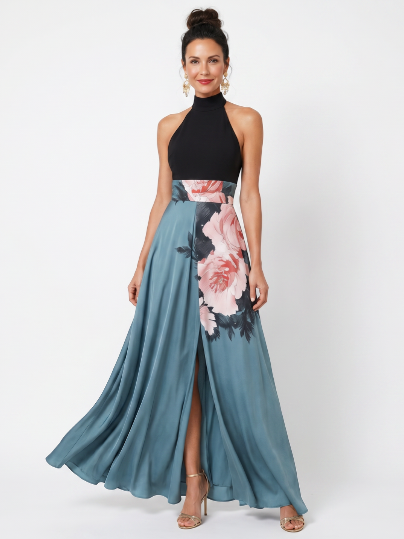 Olympas - Halter Bodice Bloemenrok Maxi Jurk
