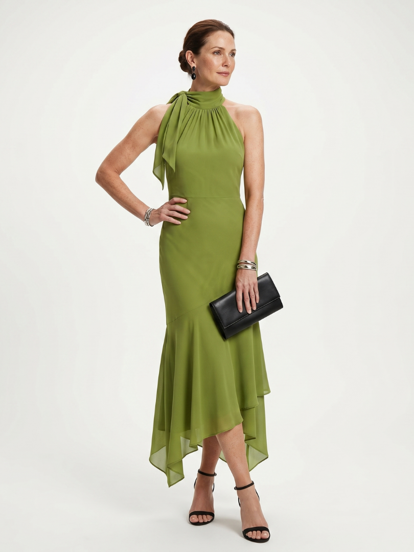 Winifred - Drapé Halter Keyhole Midi Jurk