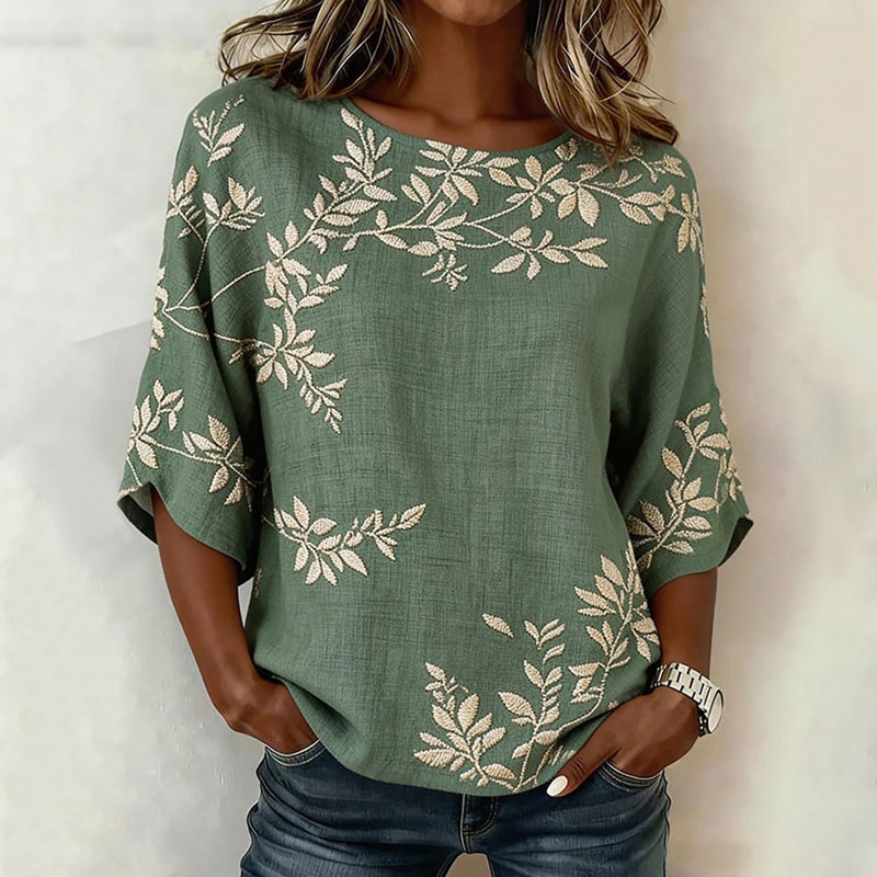 Élise - Vintage blouse met bladerenprint