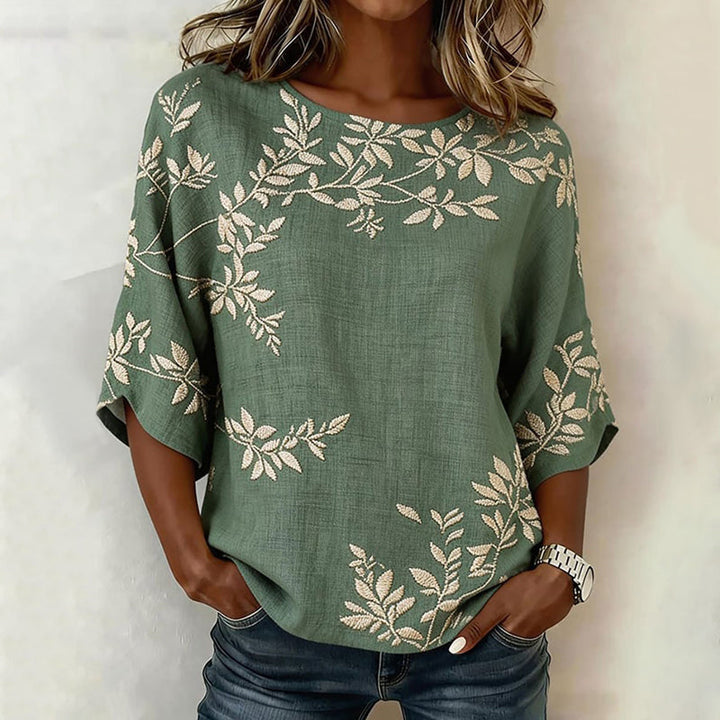 Élise - Vintage blouse met bladerenprint