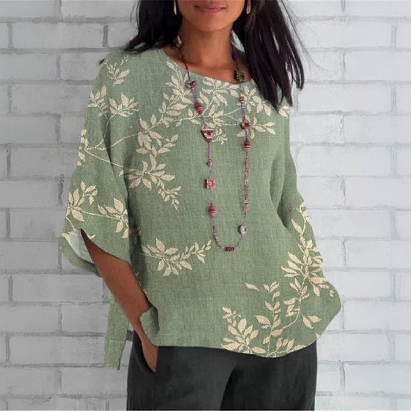 Élise - Vintage blouse met bladerenprint