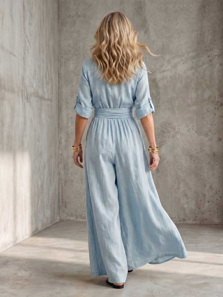 Wanda - Cross Front Wijde Pijpen Jumpsuit
