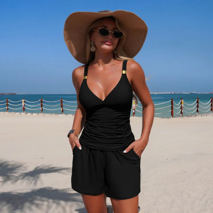 Harper - Gerimpeld tankini set met zakken