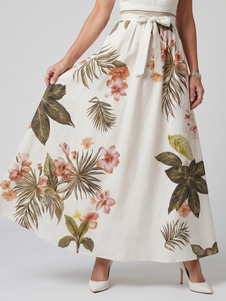 Weide - Gedrapeerde Halter Botanische Paneel Maxi Jurk