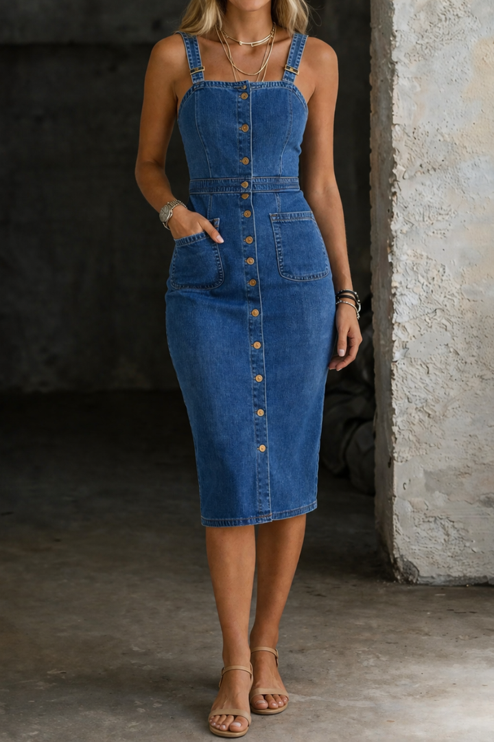 Indira - Denim Jurk met Knopen
