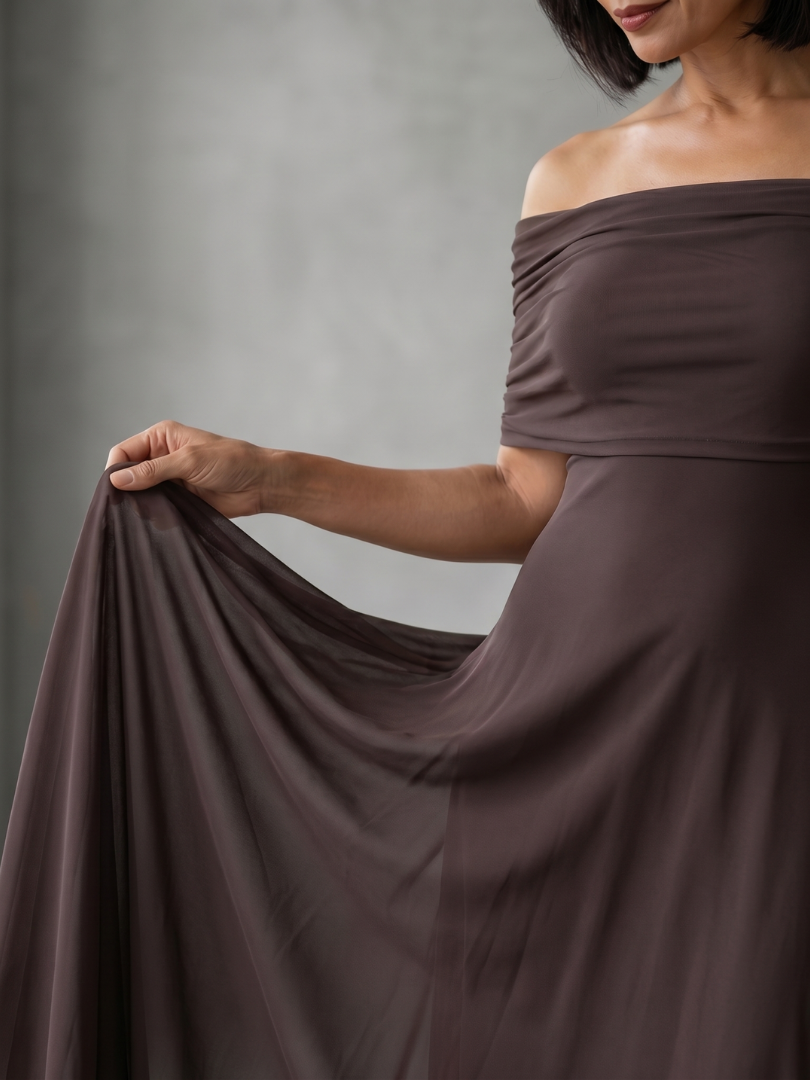 Juni - Off Shoulder Draped Midi Jurk