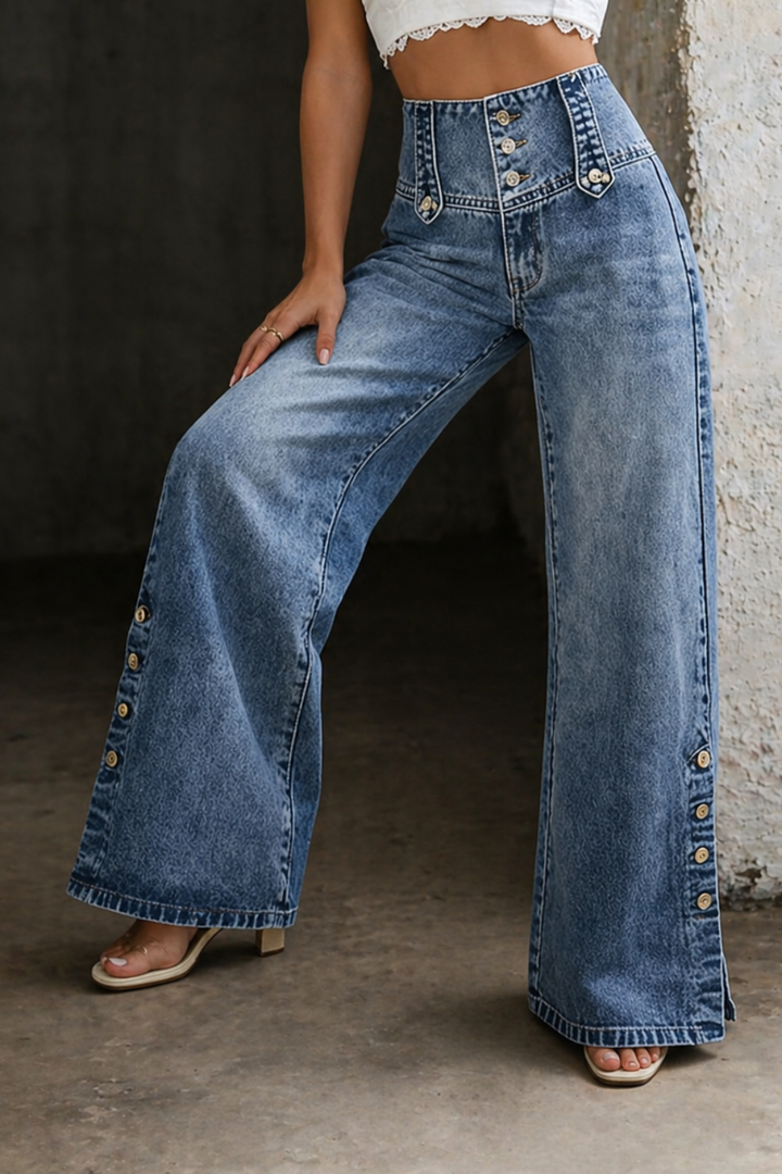 Mia - Hoge Taille Split Jeans