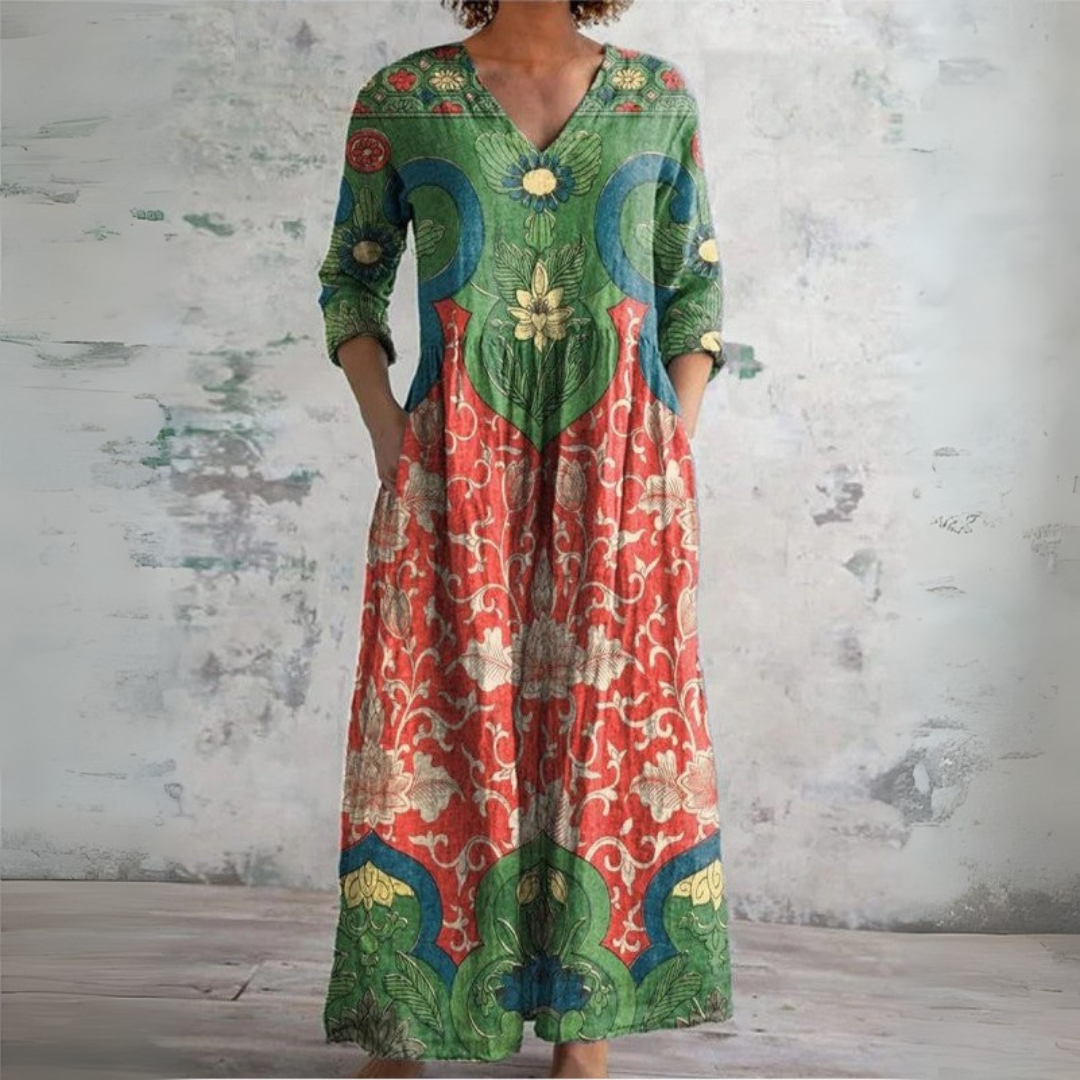 Judith - Vintage Bloemen Maxi Jurk