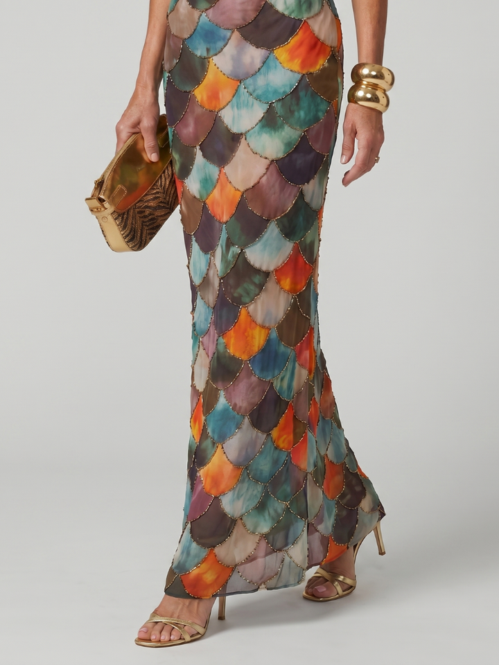 Larkin - Aansluitende Maxi Jurk met Multicolor Schaalpatroon
