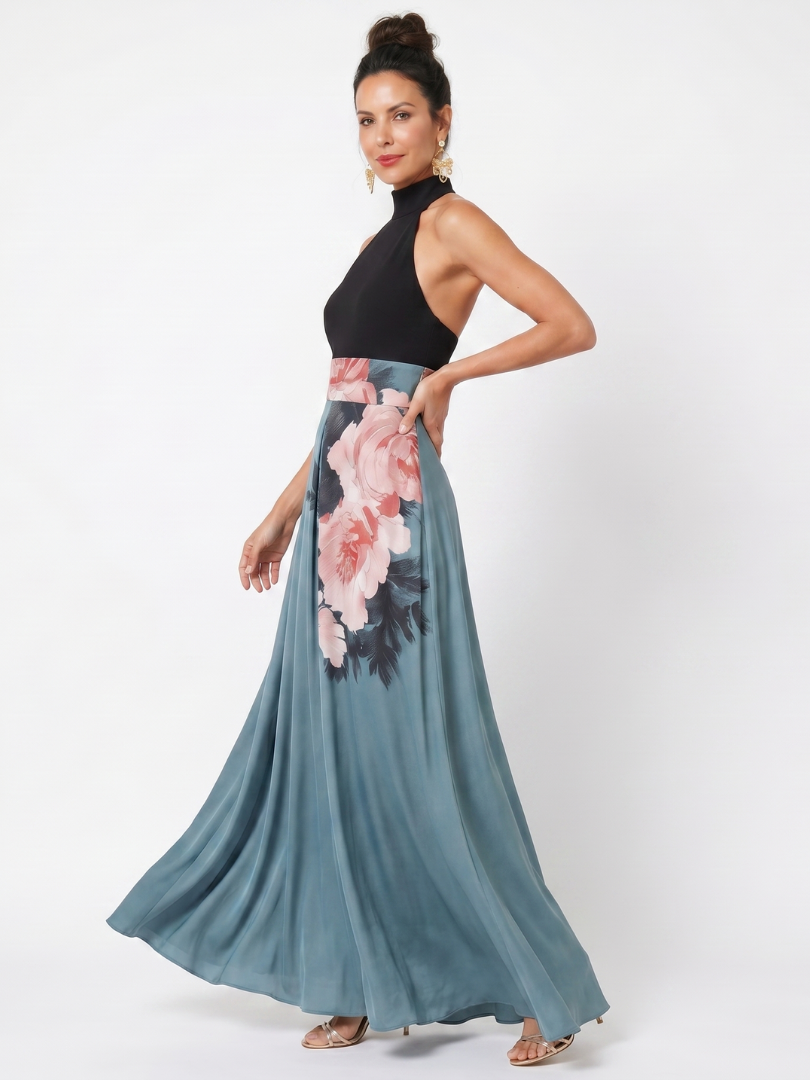 Olympas - Halter Bodice Bloemenrok Maxi Jurk