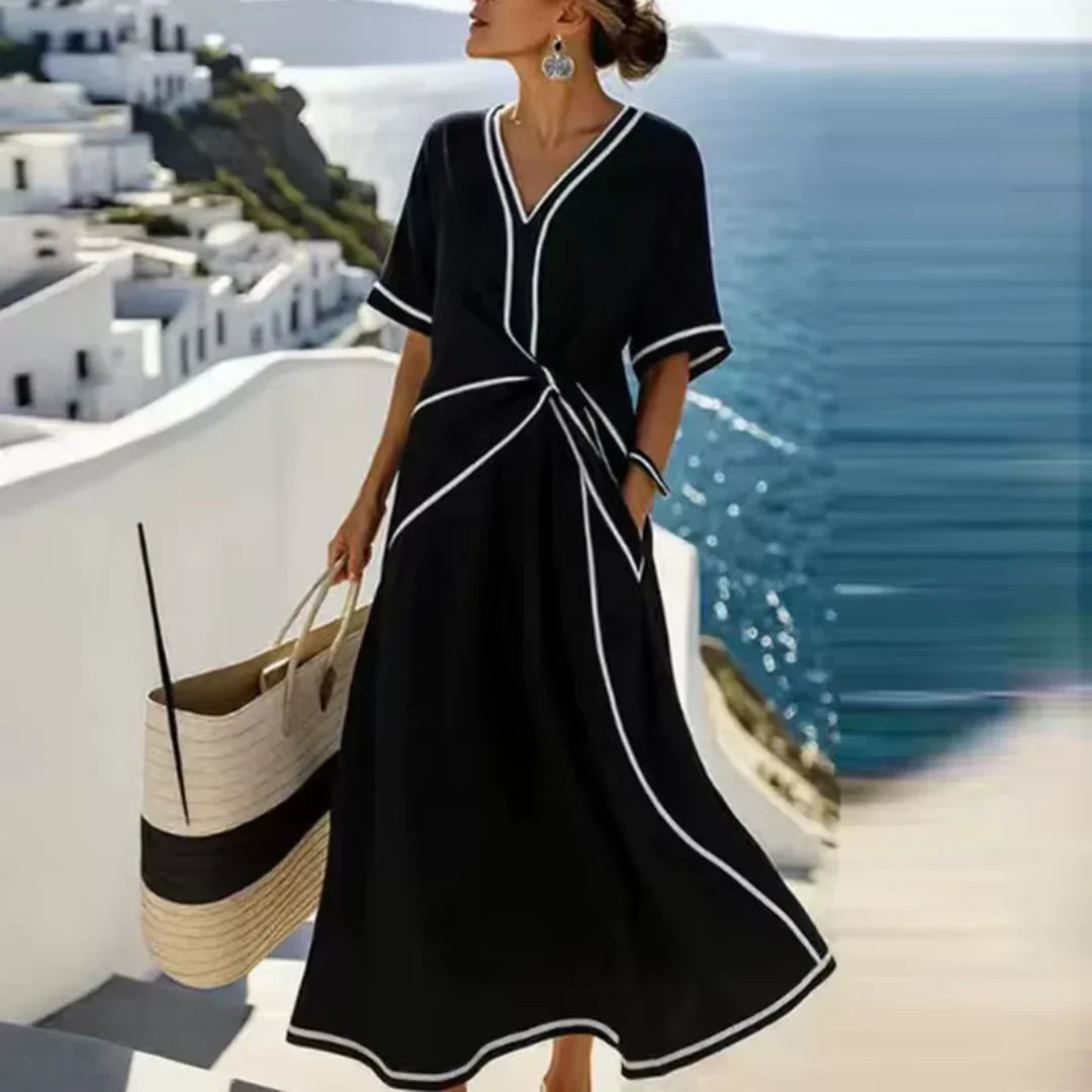 Mila - Elegante Jurk met Flatterende Taille en Vakantie Chic
