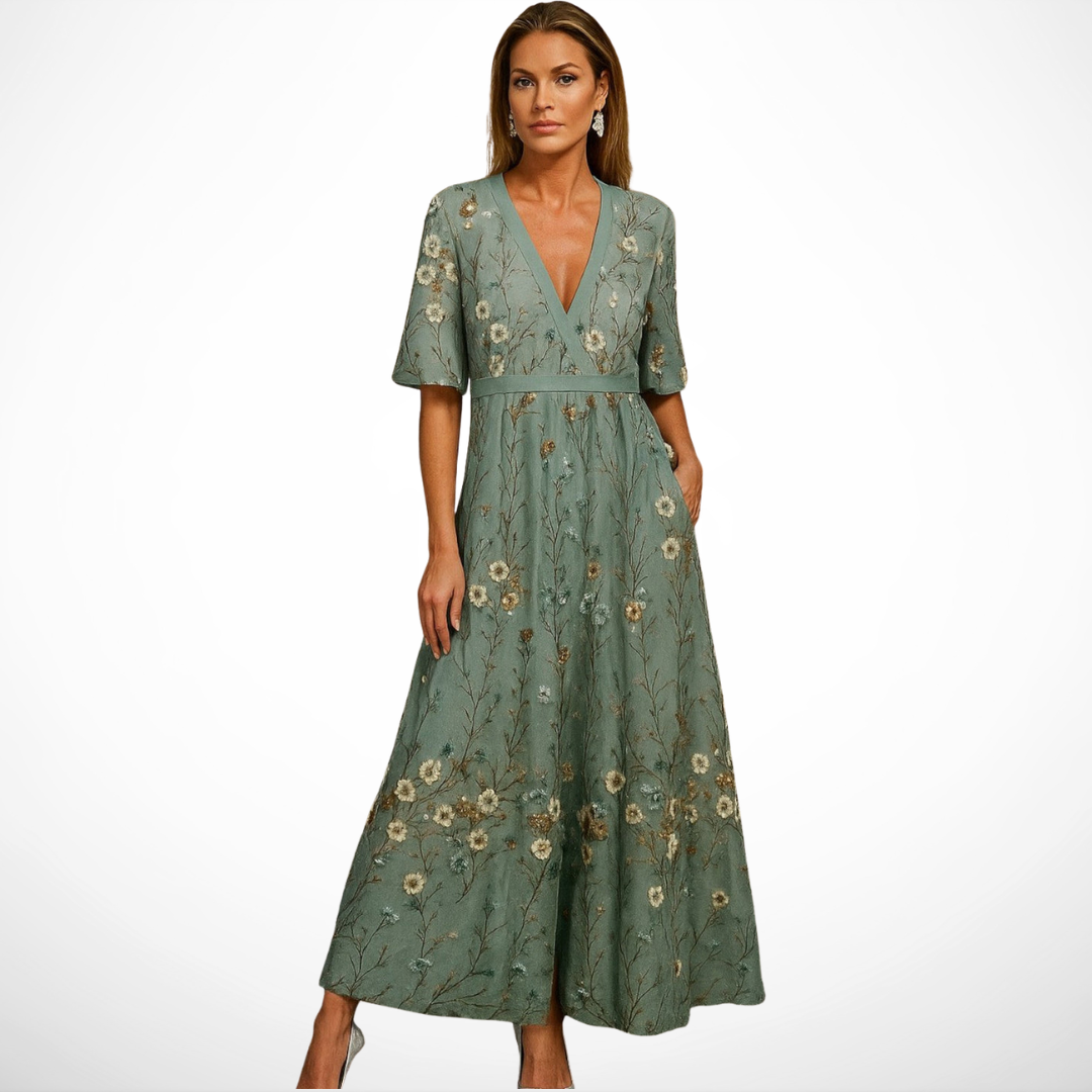 Cora - Lange Jurk Botanische Elegantie