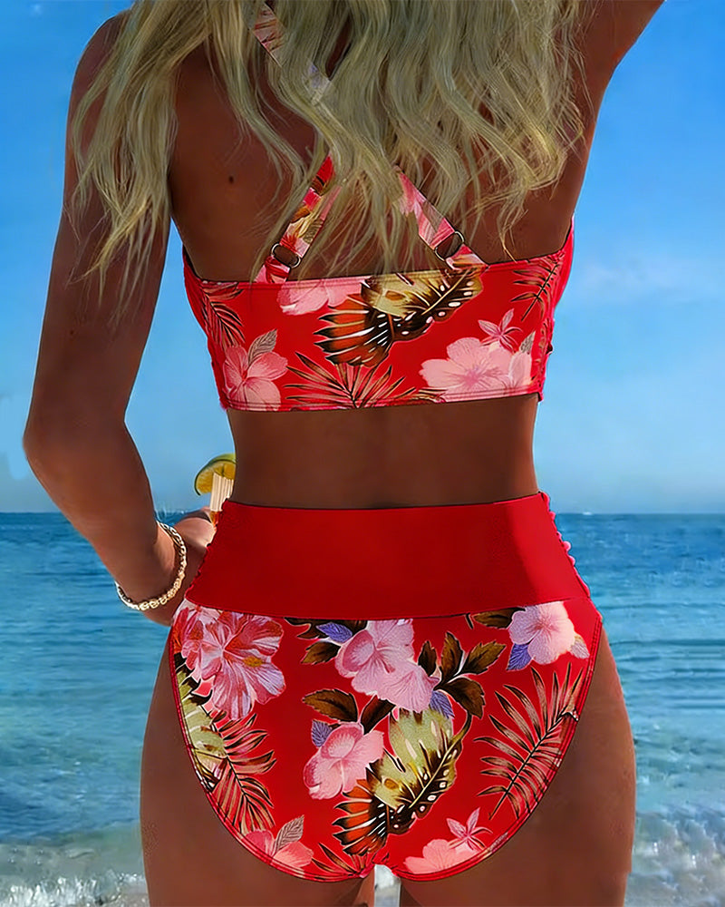 Bikini - Contrasterende Bloemenprint en Opening