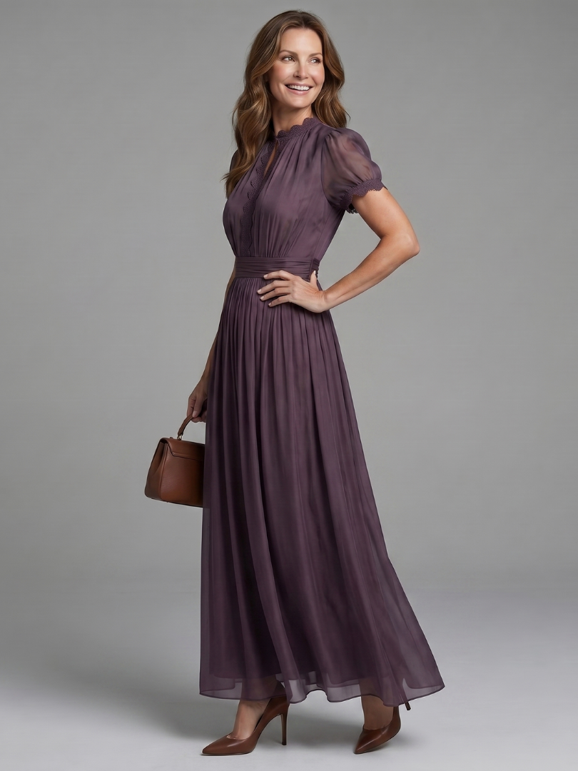 Elia - Maxi Jurk met Geplooide Taille en Sleutelgat