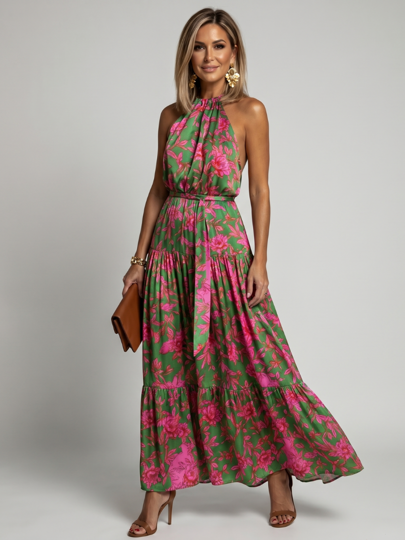 Rowen - Gedrapeerde Halter Midi-Jurk