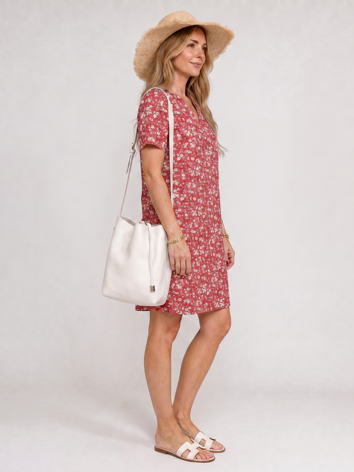 Somene - Korte Mouw Geometrische Print Jurk tot de Knie