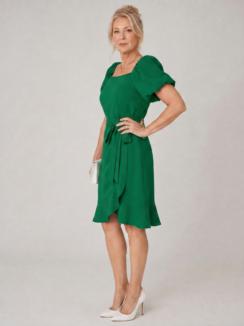 Ruosa - Mini-jurk met korte pofmouwen en zijstrikdetail