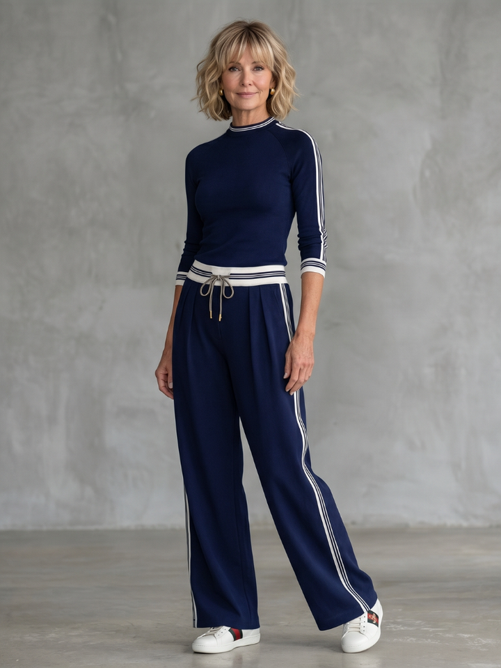 Eirlys - Aansluitend Lang Mouwtop met Brede Pantalon Set