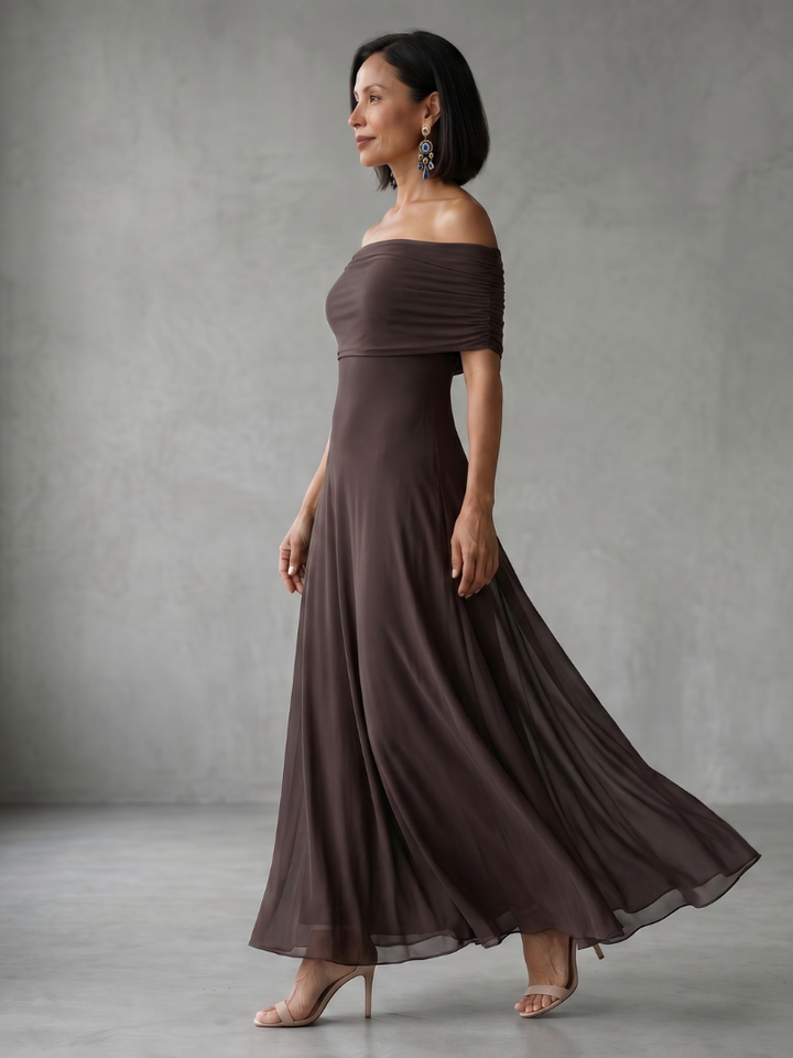 Juni - Off Shoulder Draped Midi Jurk