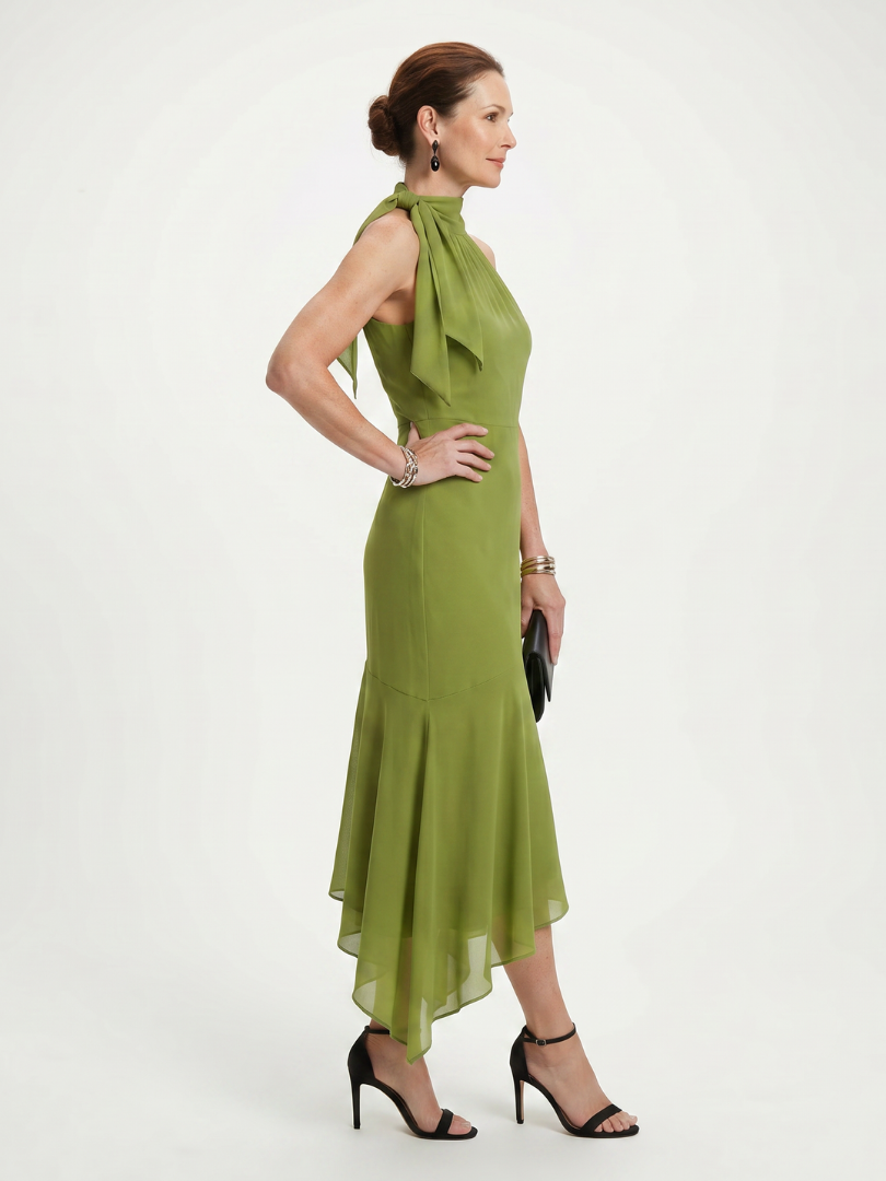 Winifred - Drapé Halter Keyhole Midi Jurk
