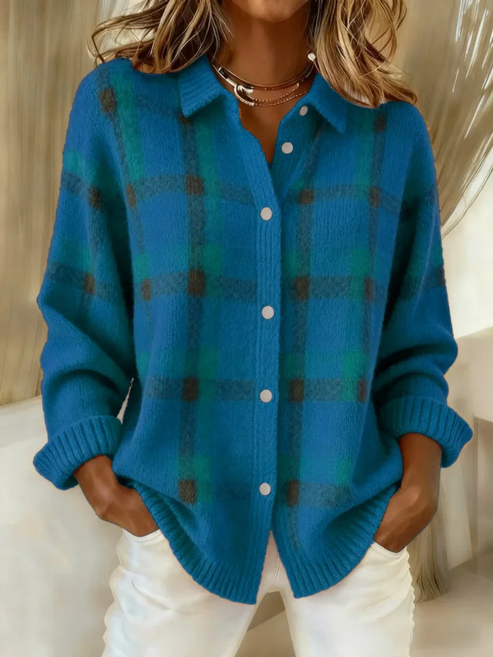 Victoria - Retro Geruit Casual Trui met Contrast