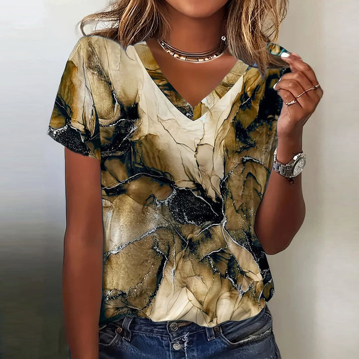 Noémie - Vintage V-hals T-shirt met ombre-effect