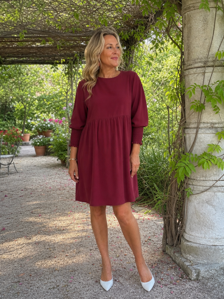 Corinne - Mini-jurk met lange mouwen en smockmanchetten