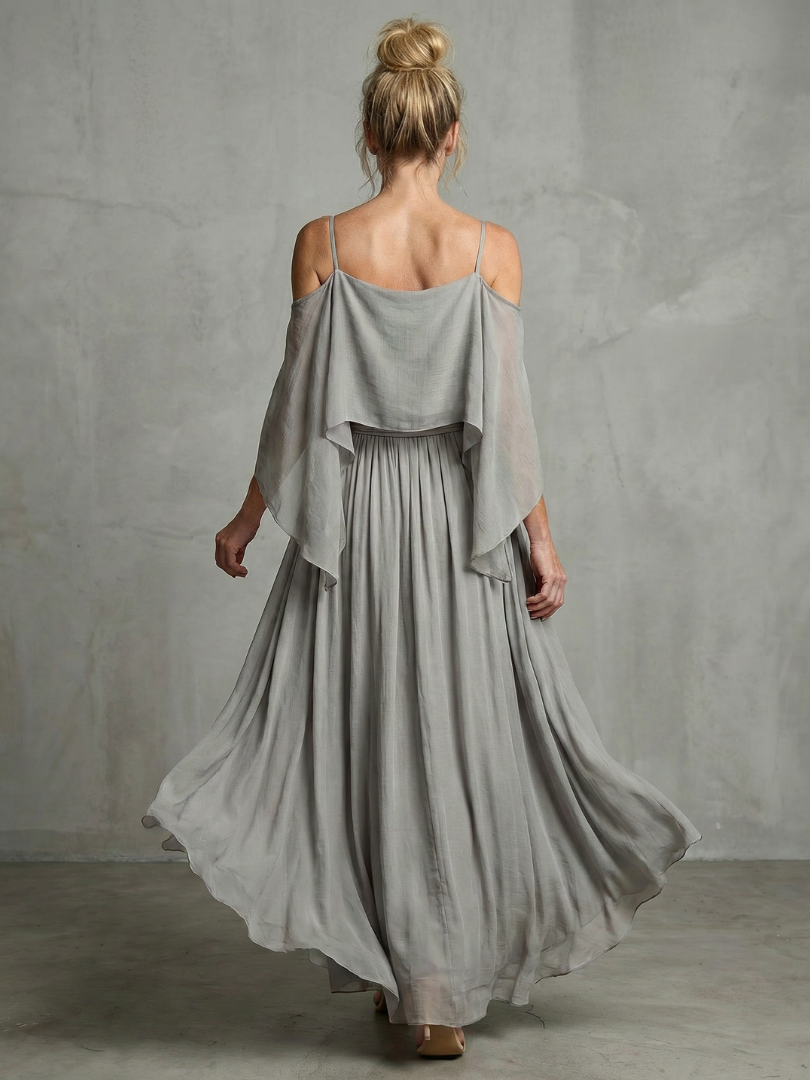 Marisol - Laagjes Drape Koude Schouder Top Brede Pijpen Set