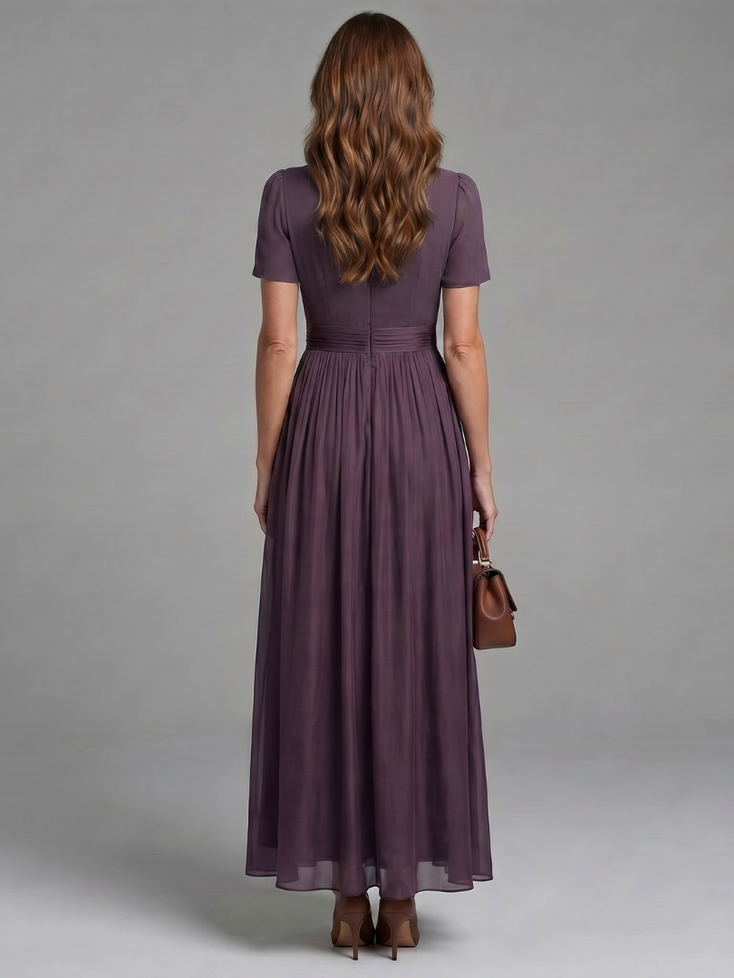 Elia - Maxi Jurk met Geplooide Taille en Sleutelgat