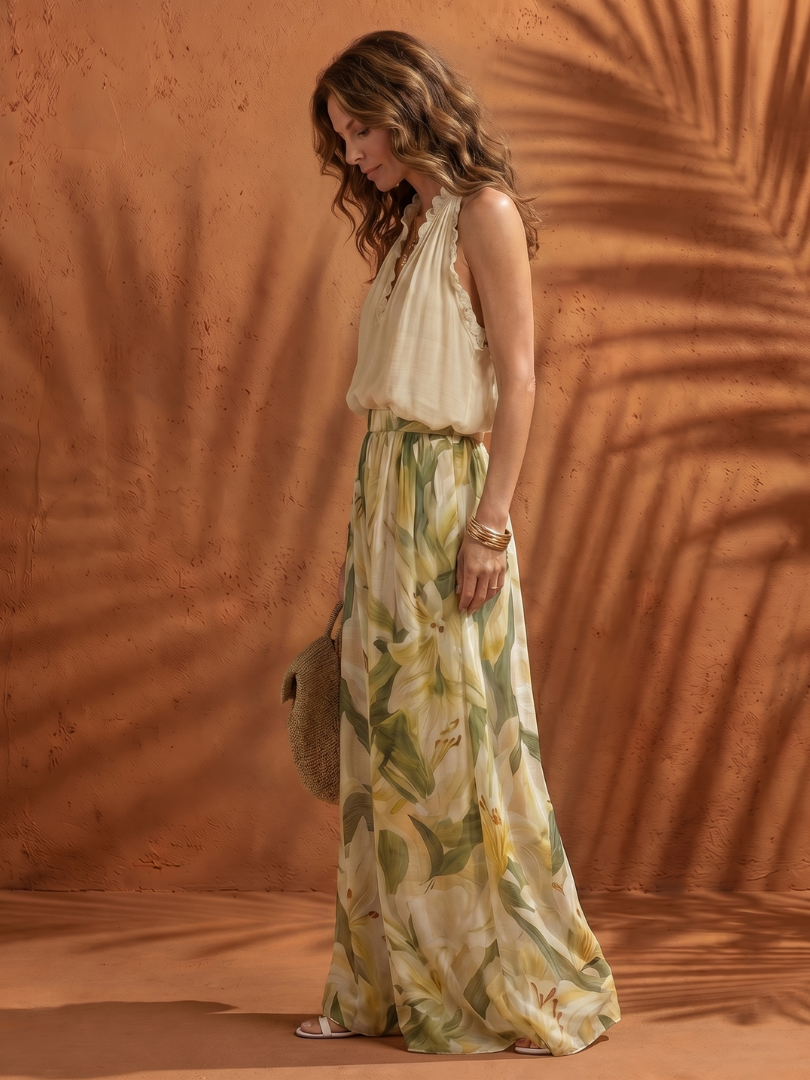 Solange - Halternek Bloemen Wijde Broek Set